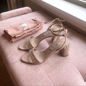 🆕 Miu Miu Crystal Embellished Block Heel Sandals